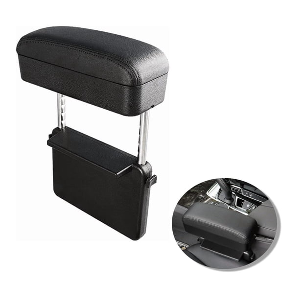 Car Armrest Support with Storage Box, Adjustable Height Center Console Armrest Extender, PU Leather Elbow Rest for Cars, SUVs and Trucks, Black