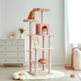 thumbnail image 2 of MWPO 69-in Wood Cat Tree Modern Cat Tower with Condo, Hammock and Scratching Posts, Pink, 2 of 9