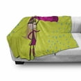 thumbnail image 3 of Rain Soft Flannel Fleece Throw Blanket, Little Girl Holding Umbrella Standing Under Raindrops Sketch, Cozy Plush for Indoor and Outdoor Use, 50" x 60", Yellow Green Magenta, by Ambesonne, 3 of 6