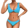 thumbnail image 1 of Penkiiy Bikini String Triangle à Tour de Cou pour Femmes, Ensemble à Volants Aguichant, Maillot de Bain Deux Pièces, L Bleu, 1 of 4