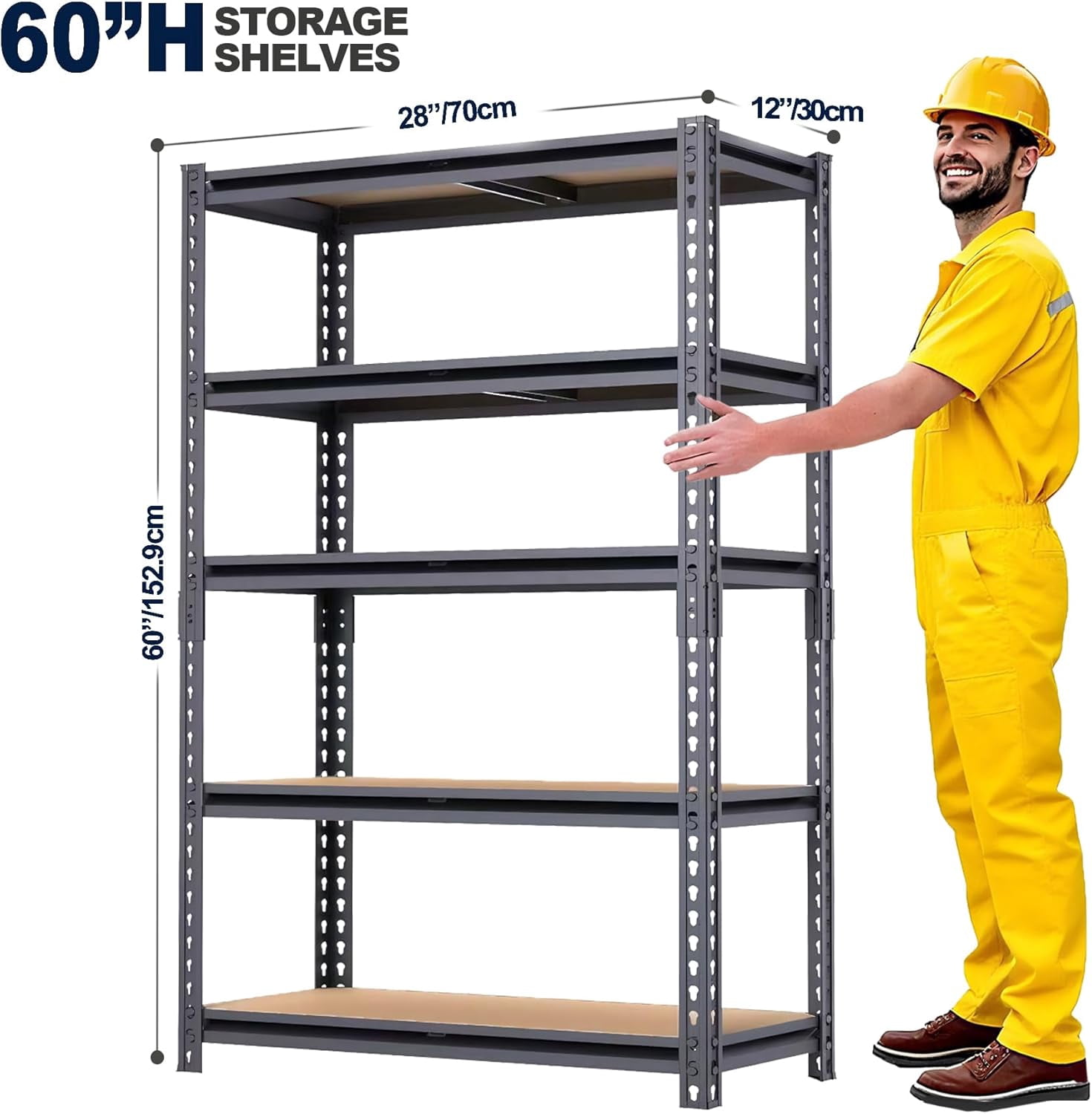 AISWORD 5-Tier Heavy Duty Garage Shelving Unit,2000 lbs Capacity Adjustable Metal Storage Rack,Free-Standing Utility Shelves for Warehouse,Home,Basement,12"D x 28"W x 60"H