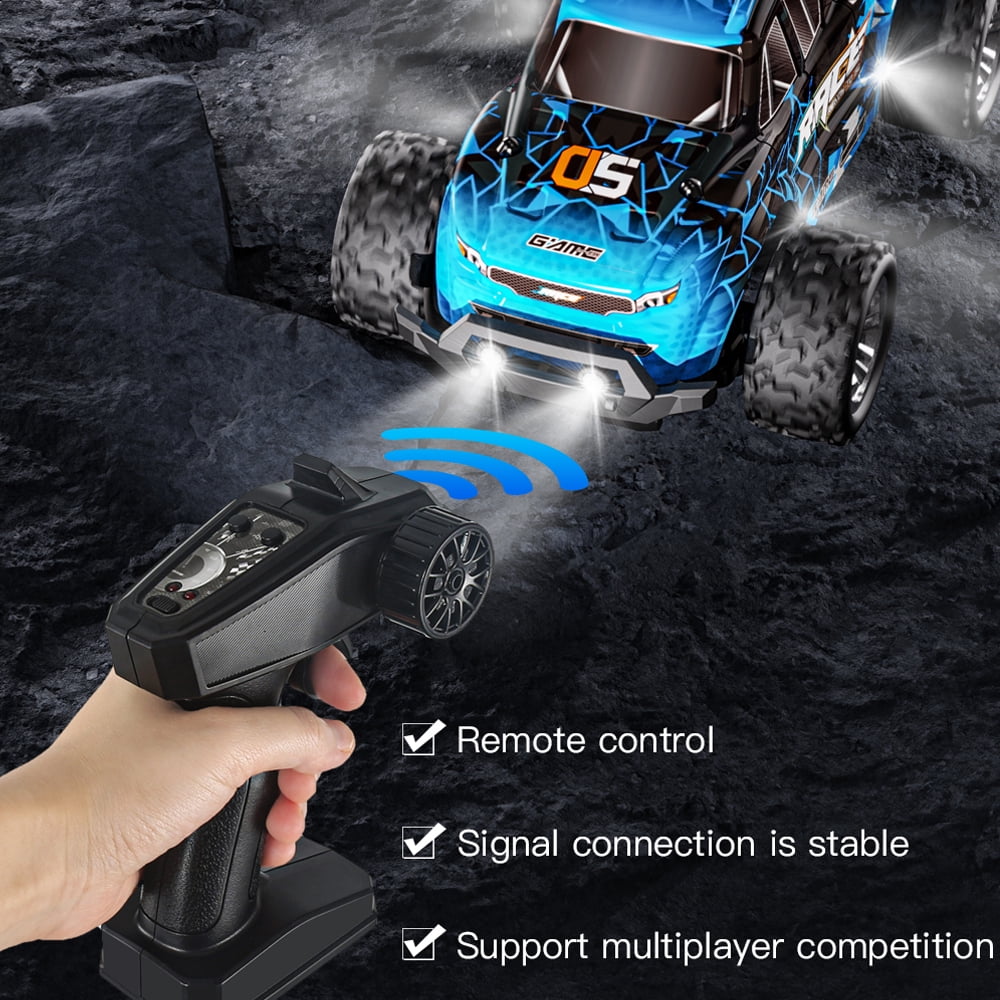 KF24 1:20 RC Car for Kids Boys,2.4GHZ Remote Control,2WD High-Speed Monster Truck Racing Cars with Lights,Gifts for Birthday,2 Batteries
