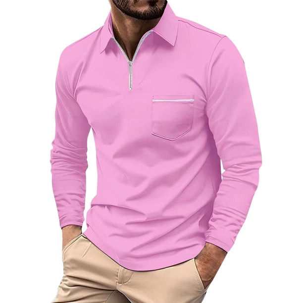 Men's Long Sleeve Zipper Lapel Shirt Solid Casual Top 3XL