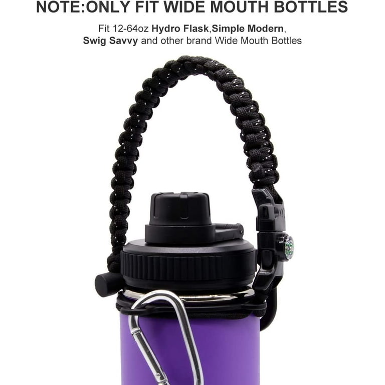 Paracord Handle for Hydroflask Wide Mouth Bottles, with Safety Ring and  Carabiner, Plus one Protective Silicone Sleeve, Best Value  Set,Black,32-40oz 