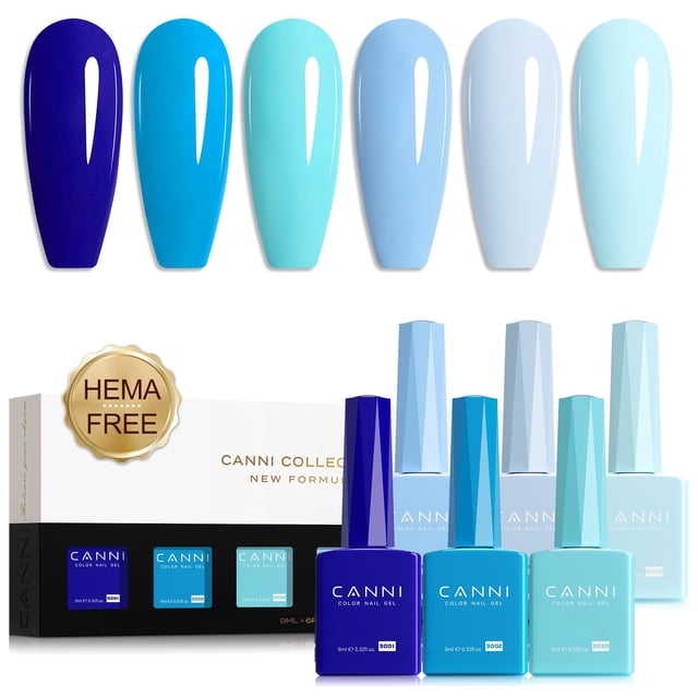 Set de esmaltes de uñas en gel CANNI Blue, 6 colores, 9 ml, Aquarius Summer