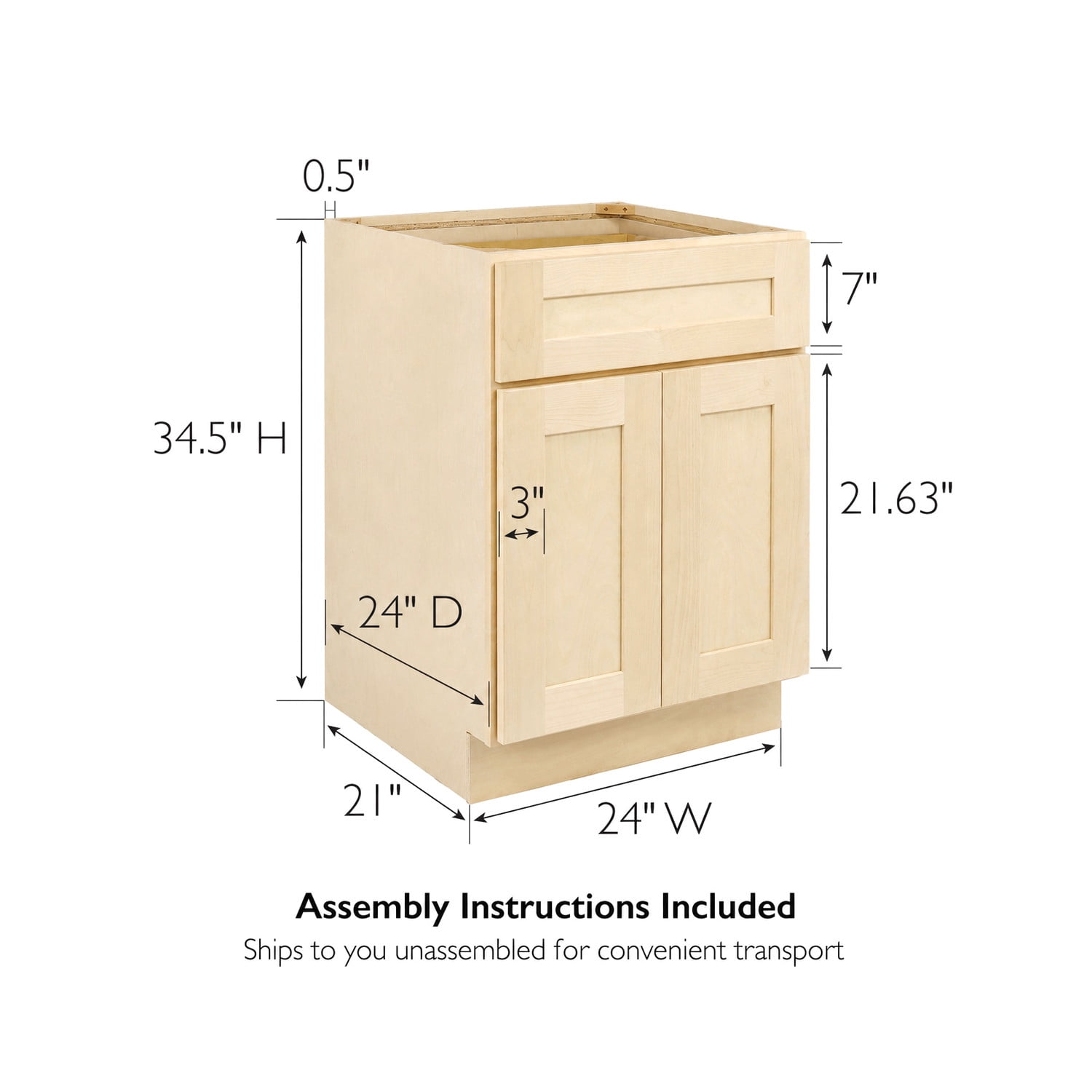 Design House Brookings Kitchen Base Cabinet, Unfinished Birch, 24"