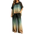 thumbnail image 3 of TaTaai Two Piece Sets for Women Solid Short Sleeve Top Wide Leg Pants Gold Foil Trim Casual Summer Outfits, 3 of 7