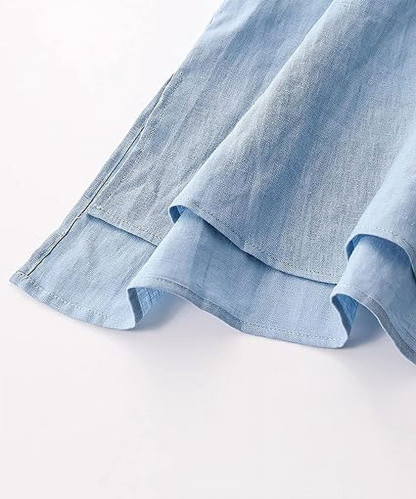 Amazhyu 100% Linen V Neck Spaghetti Strap Sleeveless Summer Causal Dresses with Slit for Women