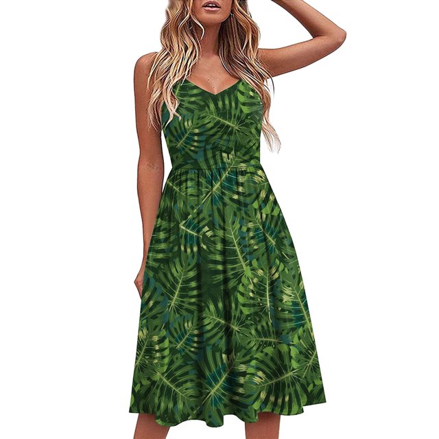Moda mujer vestidos verano impresión Casual cuello en V sin mangas vacaciones Mini vestido Fridja hjkh5982