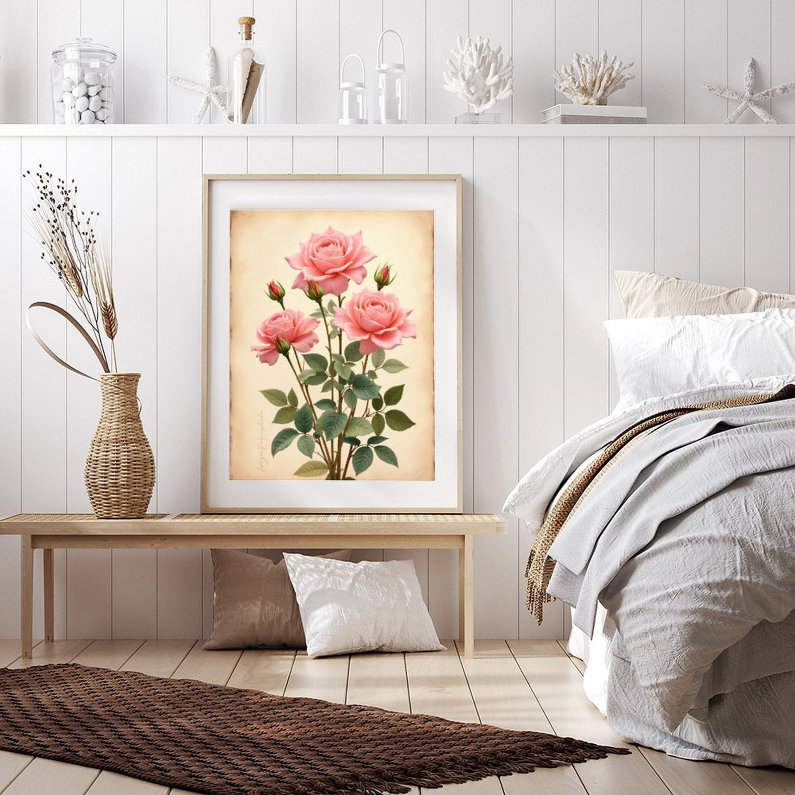 Diamond Art Kit for Adults, Pink Roses Botanical Art Vintage Diamond Painting for Adults Beginners, 5D DIY Diamond Art Painting Kits, Colorful Diamond Painting Craft for Home Decor 12x16