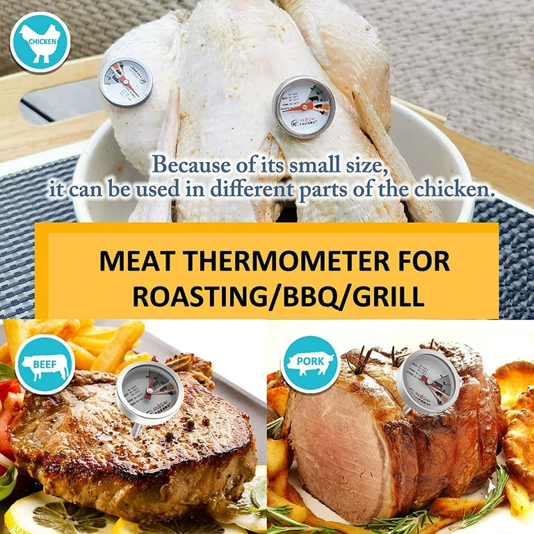 KT Thermo Steak Button Thermometer, Poultry Meat Thermometer, Instant Read Food Stainless Steel Dial Thermometers, Grill Mates Barbecue BBQ Tools