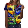 thumbnail image 2 of Cadancy Womens Mardi Gras Shirt Short Sleeve Holiday Funny Graphic Crewneck Pullover Tee Shirts Trendy Casual Rave Party Carnival Outfits Loose Fit Blouse, 2 of 5