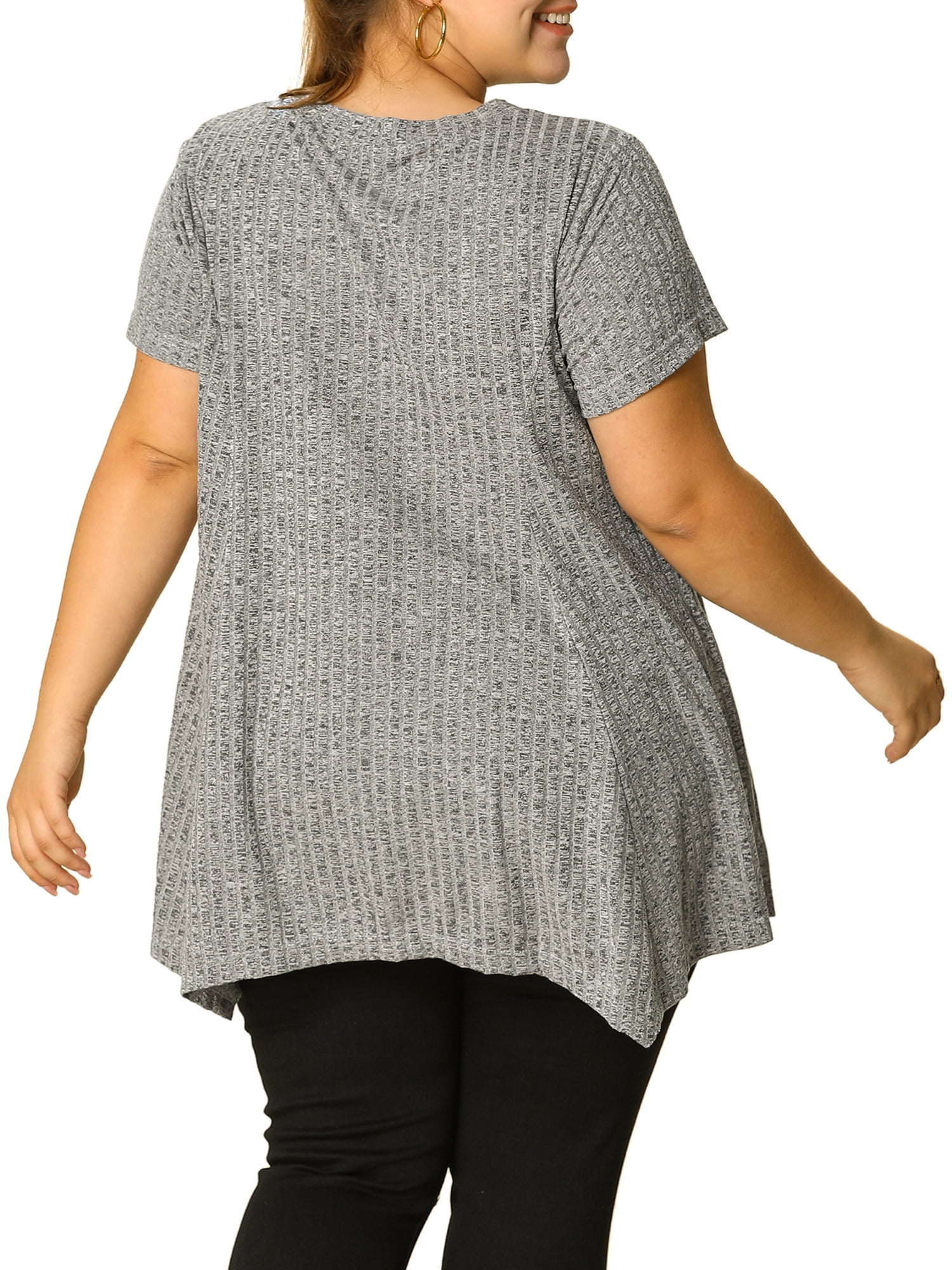 DARING DIVA Women's Plus Crew Neck Flowy Swing Loose Tunic Tops 2X Gray