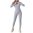 thumbnail image 2 of Lilgiuy Women's Leisure Sports Deep V-Neck Long-Sleeved Hip Yoga Jumpsuit Gray 8(L) Fall Clothes for 2022 Spring Winter, 2 of 5