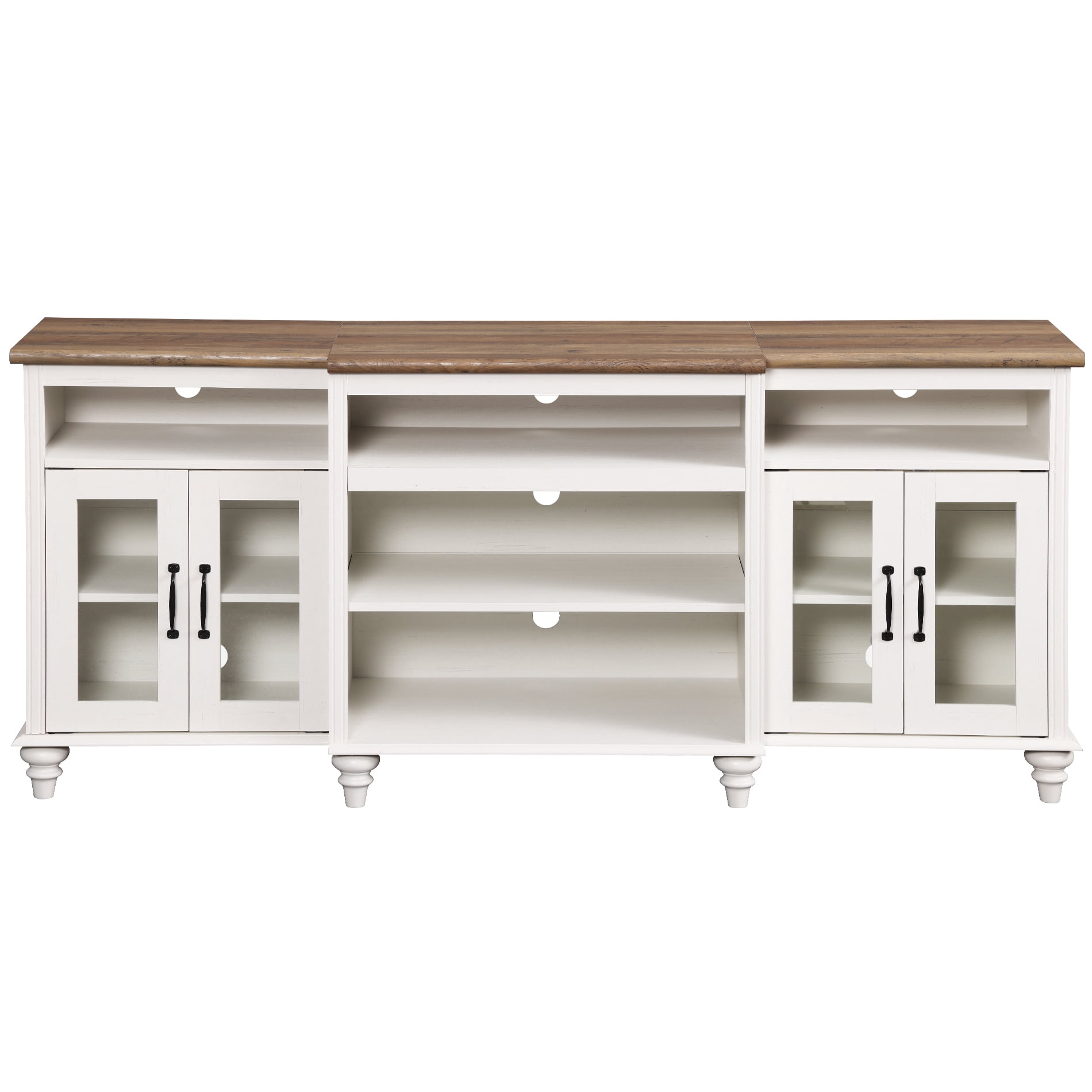 Antique White Buffet Cabinet with 4 Glass Doors, Large Coffee Bar Tables with 9 Storages, 70 inch