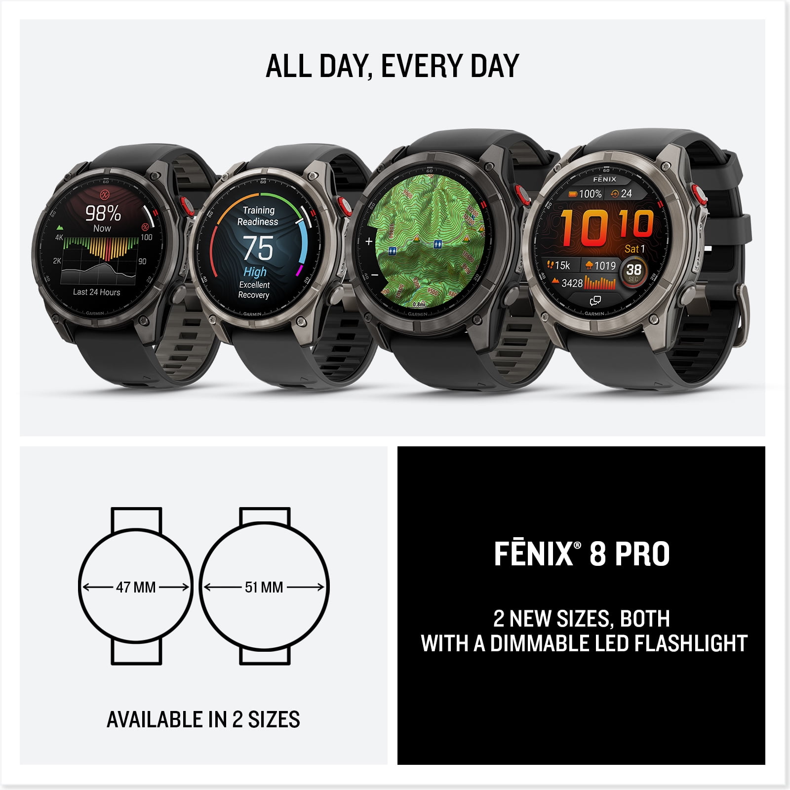 Garmin Fenix 8 Pro 51mm, AMOLED Display, inReach Technology, Premium Connected Multisport Fitness Tracker GPS Smartwatch, Sapphire Carbon Gray DLC Titanium with Black/Pebble Gray Silicone Band Bundle