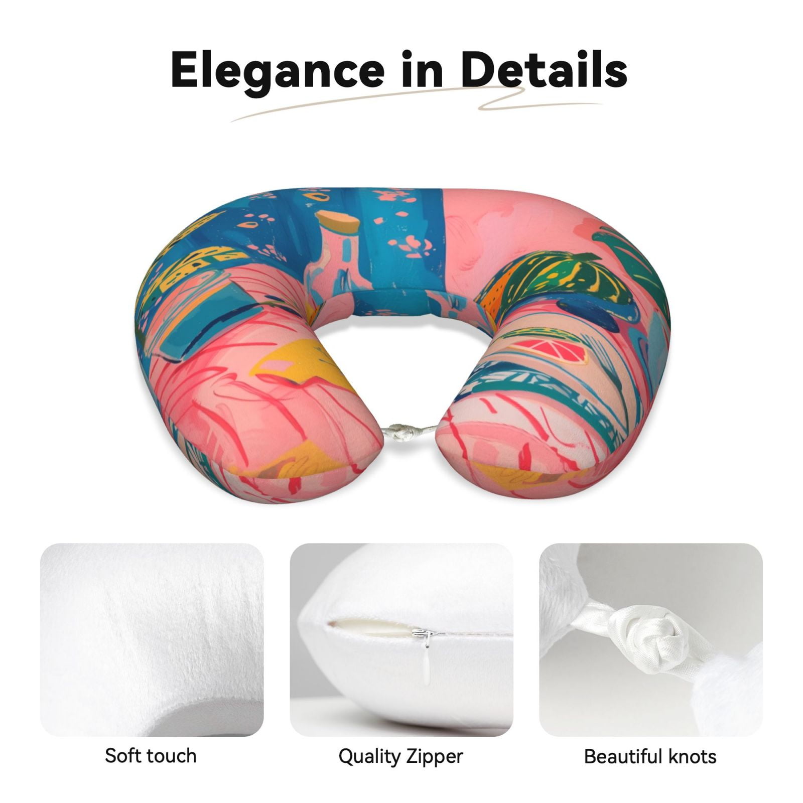 Xecao Colorful Summer Fruit Table Print Memory Foam Cervical Neck Pillow Versatile U-Shaped Pillows for Home,Office,Camping,Travelling,Soft Washable Cover