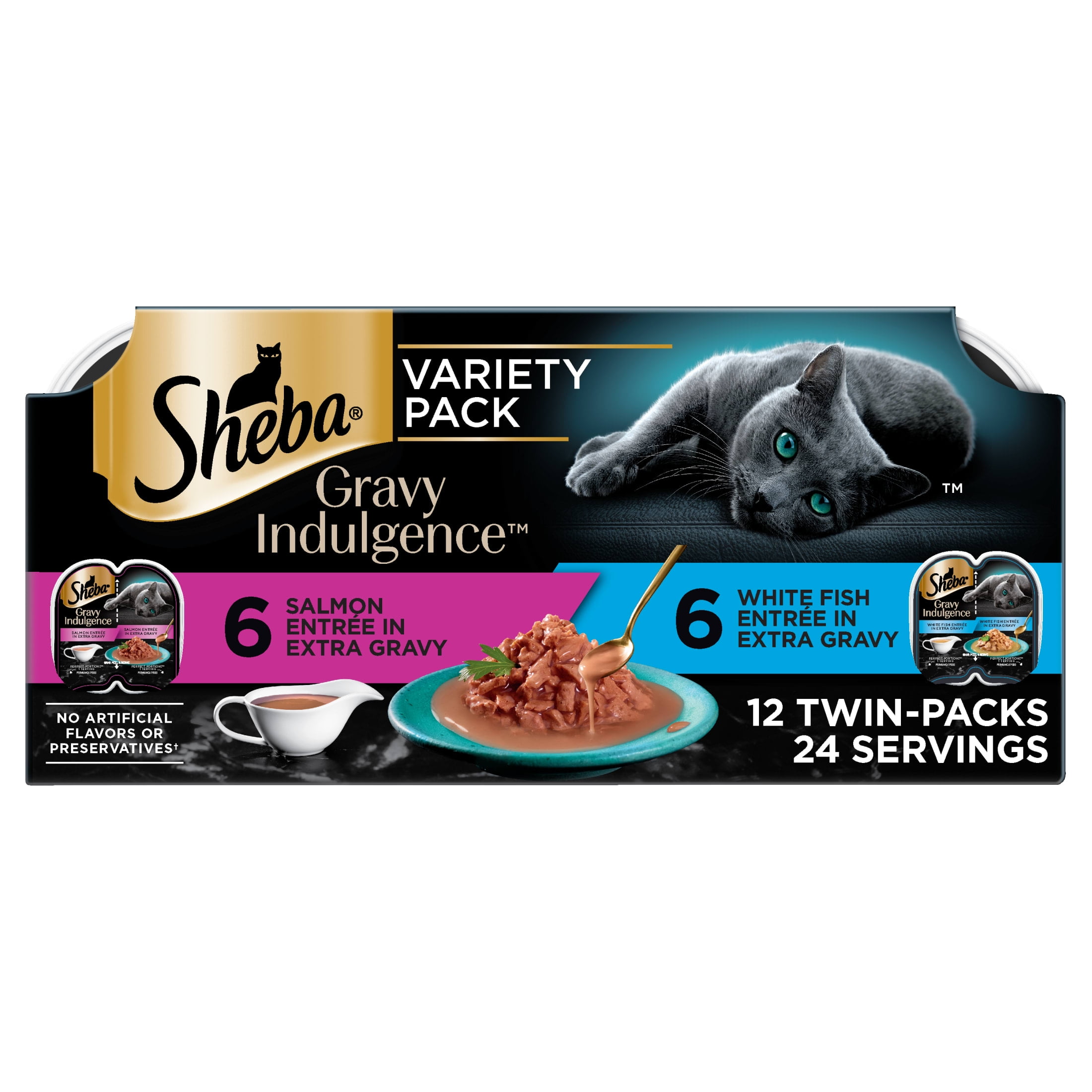 (4 pack) Sheba Gravy Indulgence Entree In Extra Gravy Variety Pack Cat Food, 2.6 Oz Twin-Pack Trays