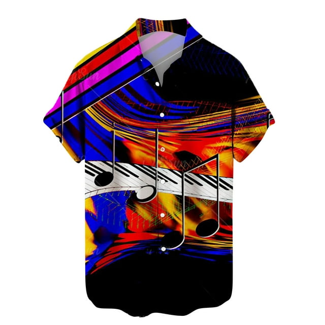 Chemise à Boutons pour Hommes Mode Été 2024 Personnalité Décontractée Instrument de Musique Numérique Manches Courtes-Week