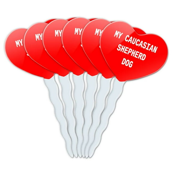 Caucasian Shepherd Dog Heart Love Cupcake Picks Toppers - Set of 6