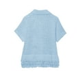 thumbnail image 4 of Women'S Open Knit Short Sleeve Top with Fringe  Blue S, 4 of 5