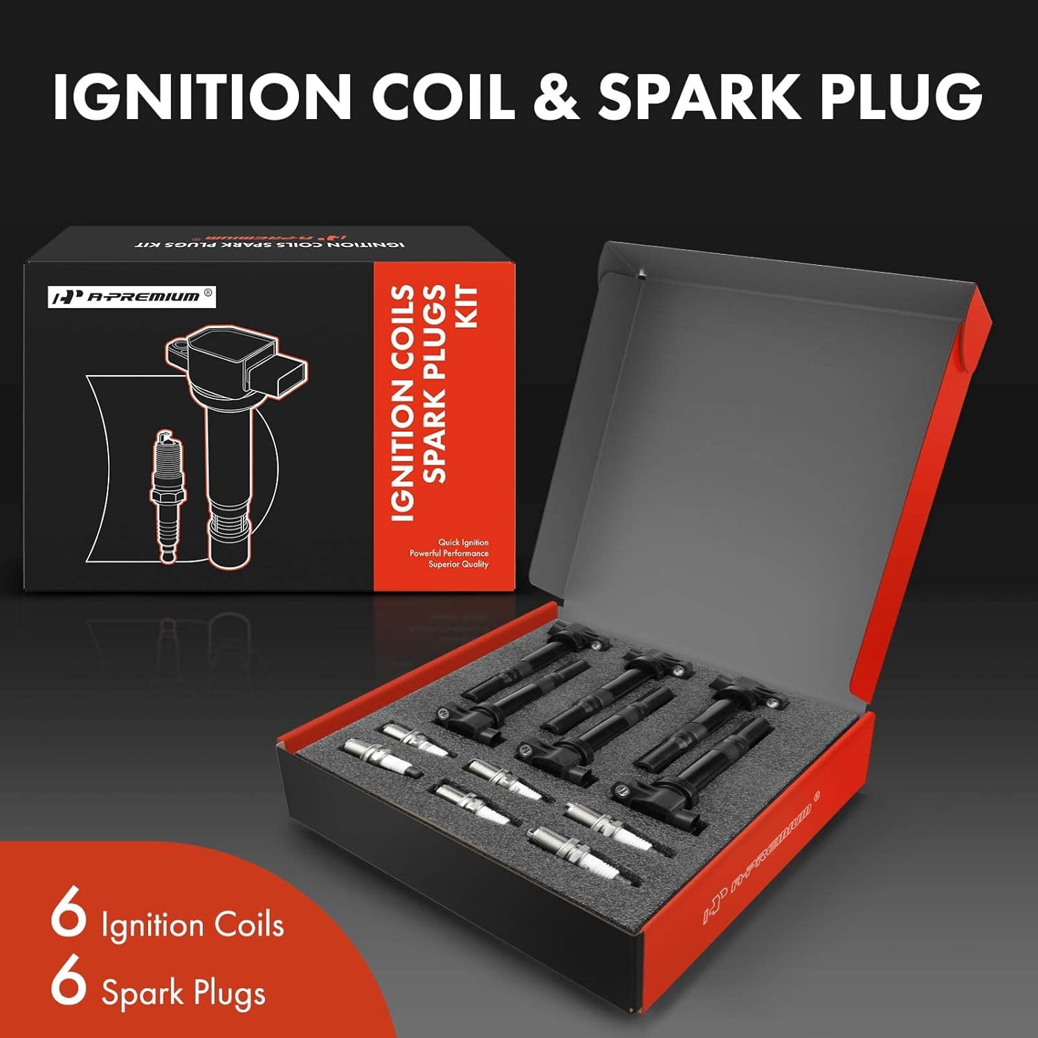 A-Premium Set of 6 Ignition Coil Pack and Iridium Spark Plugs Compatible with Hyundai Santa Fe 2007-2009 & Kia Optima 2006-2010 Rondo 2007-2011 V6 2.4L 2.7L