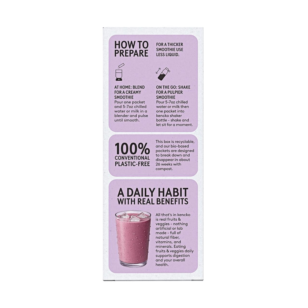 Kencko Purples Instant Superfood Fruit & Veggie Smoothies, .636 oz, 4 Pack