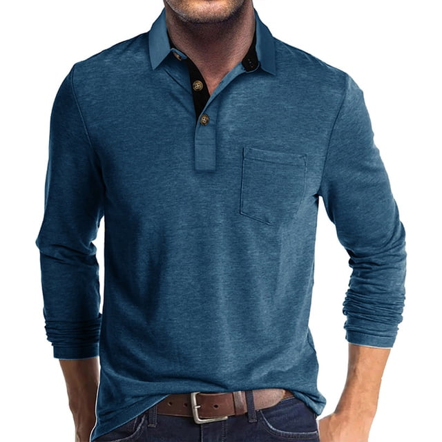RXIRUCGD Blouse pour Homme, Mode Décontractée, à Blocs de Couleur, Manches Longues, Col Rabattu, Bleu, Taille : S