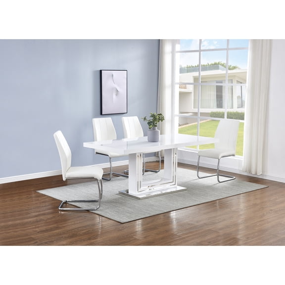 Gudmund 5-piece Modern Dining Set in White Faux Leather
