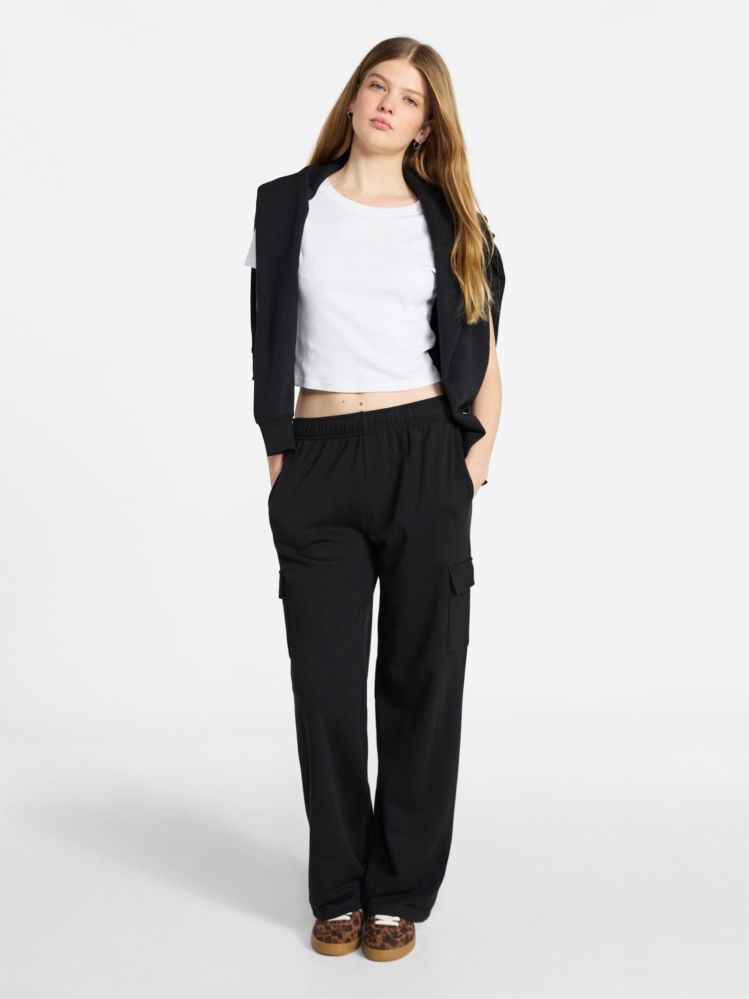 No Boundaries French Terry Cargo Pants, 30" Inseam, Women's XXS-XXL