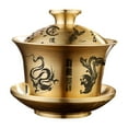 thumbnail image 3 of Taza de té y platillo con adornos de tapa, tazón de té creativo portátil decorativo de cobre para oficina, hogar, viajes, cocina, restaurantes dragón y fénix, 3 of 8