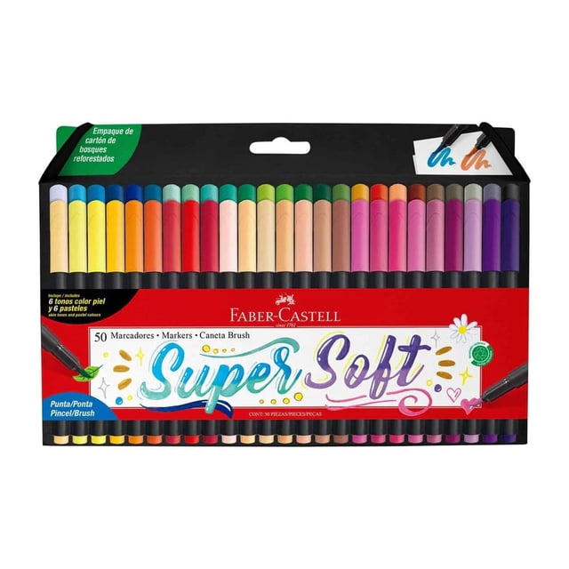 Marcadores Faber-Castell Supersoft Punta Brocha Resistente a la Decoloración