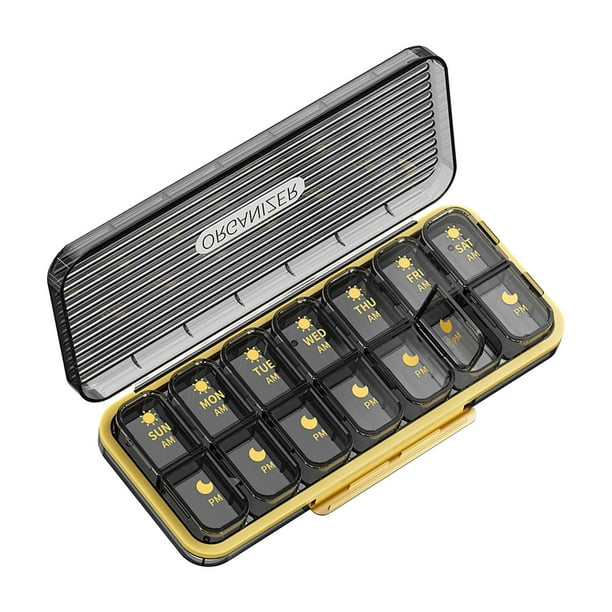 Organizador semanal de pastillas portátil resistente de gran capacidad para oficina de dormitorio al aire libre 14 Rejillas Negras Yuyangstore Organizador Semanal