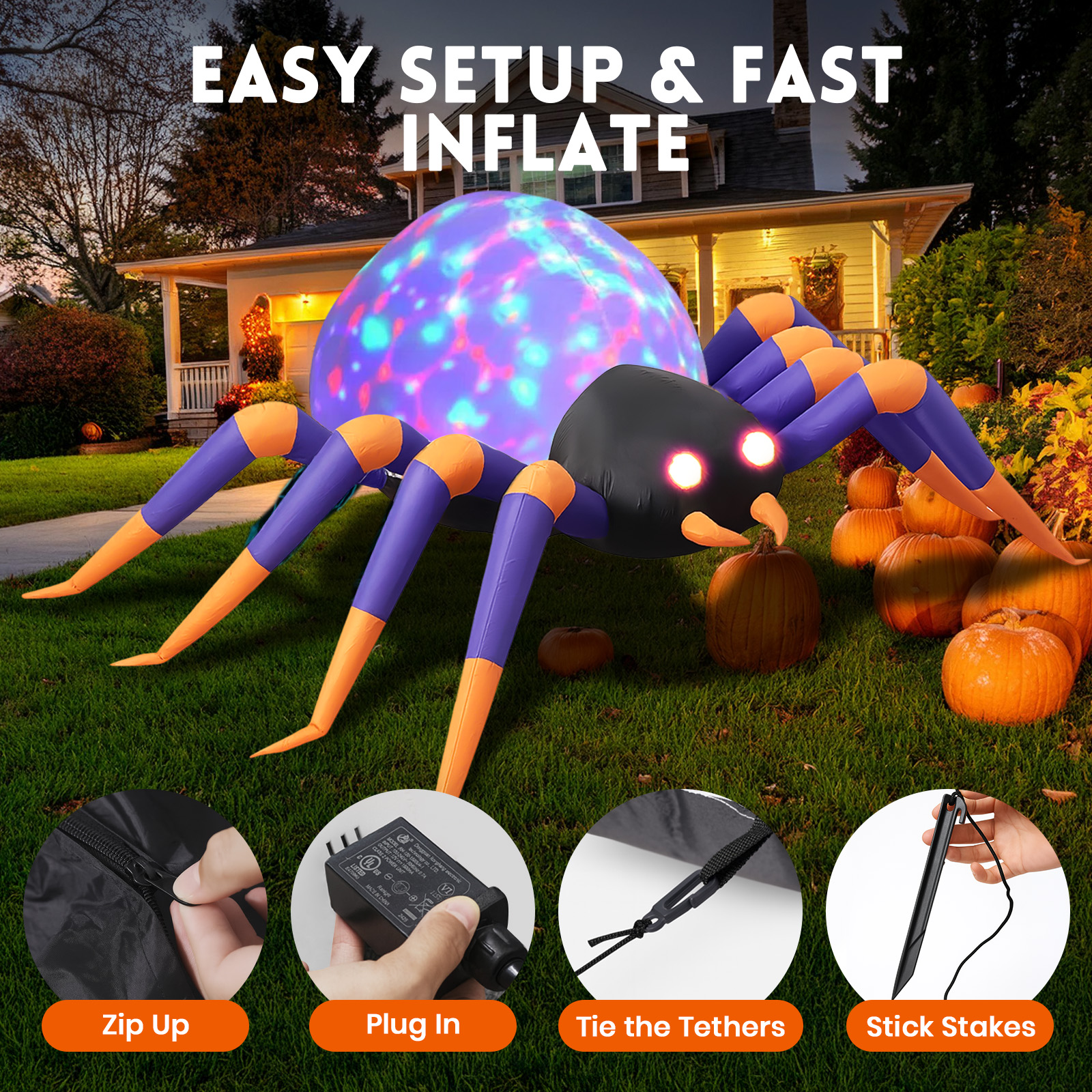 GVDV 8 Ft Inflatable Halloween Spider with LED photo 5