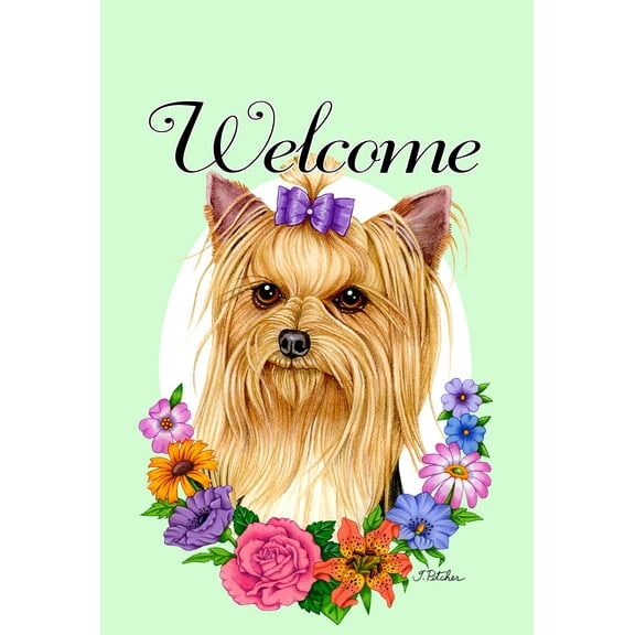 Yorkie Show Cut - Best of Breed Welcome Flowers Garden Flags