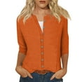 thumbnail image 2 of DENGDENG Ladies Three Quarter Sleeve Tops Casual Summer Button Down Shirt Solid Elbow Cardigan Shirts Three Quarter Length Petite T Shirts Loose Fit Tunic Tops Orange M, 2 of 5