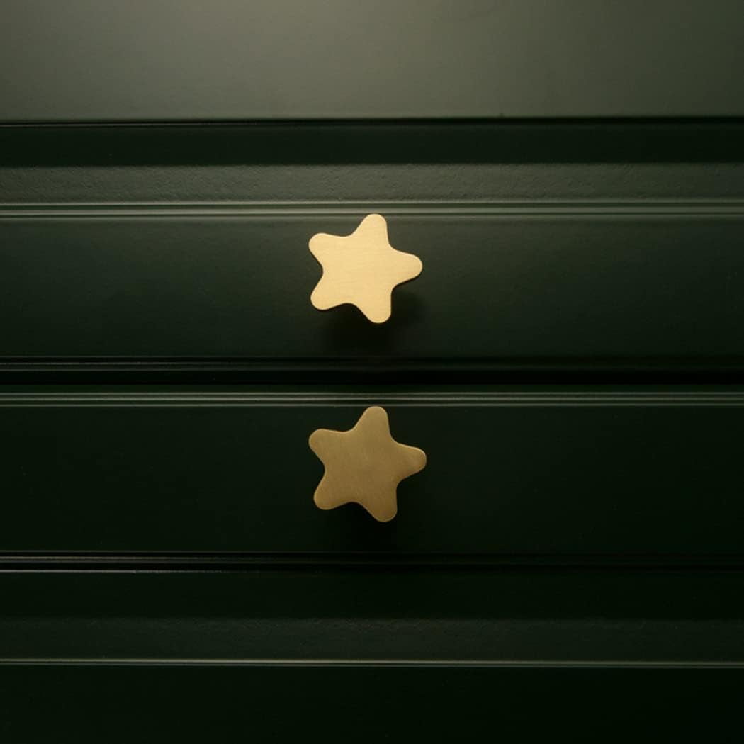 CATPAN Brass Cabinet Gold Knobs, Copper Drawer Knobs Star Handles Antique Gold Knob for Kitchen Bathroom Cabinet Door Drawer, 4 Pack
