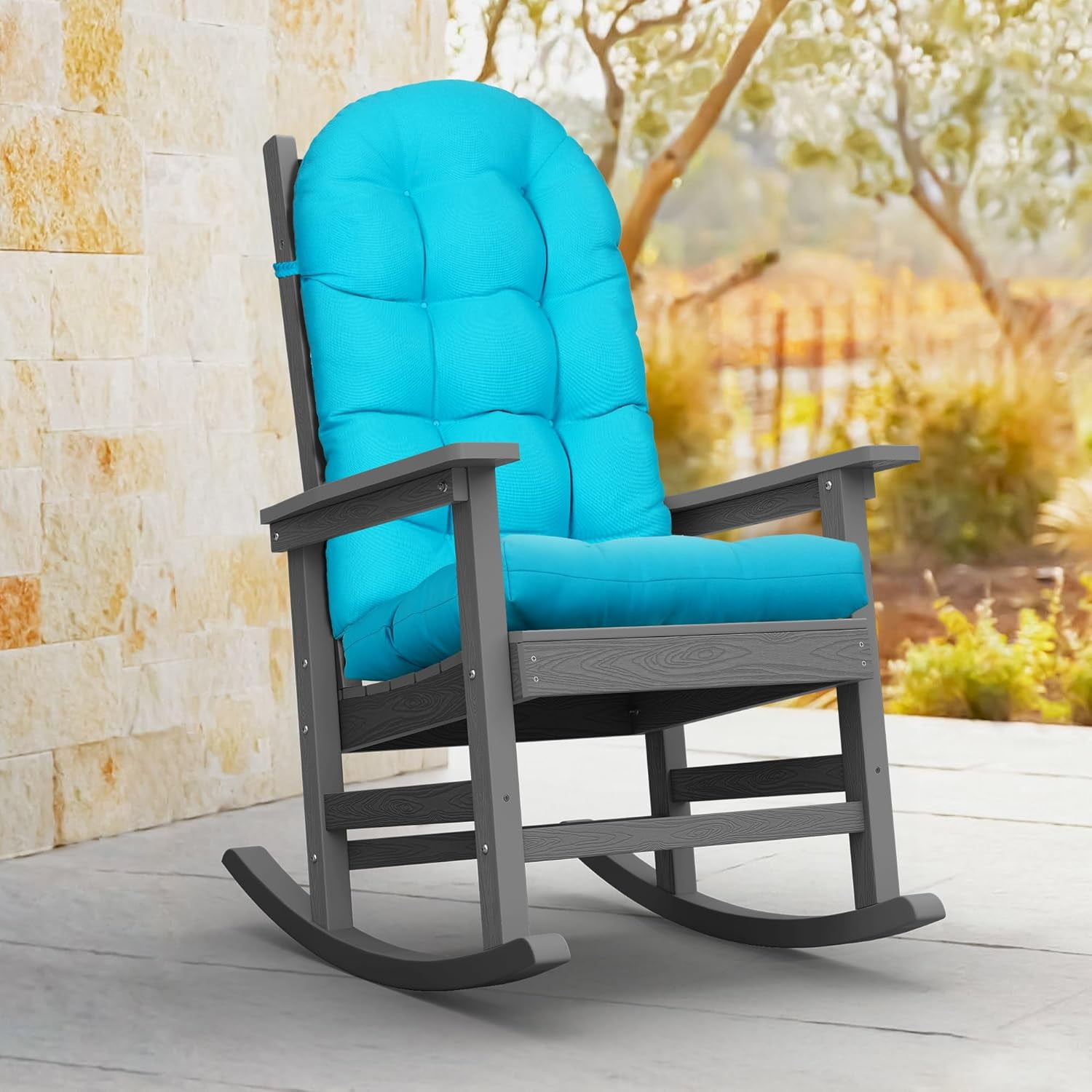 Outdoor Highback Seat Cushion 43.3"*19.7" Waterproof UV Resistant Inlife Rocking Chair Seat Pad for Dining Chairs, Office, Restaurant