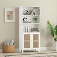 thumbnail image 2 of MAYEERTY 5-Shelf Bookcase with Rattan Doors, Tall Display Shelves for Home Office & Bedroom, White, 2 of 7