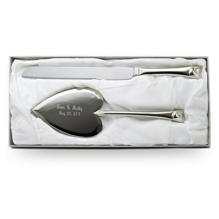 Personalized Wedding Cake Knife/Server Set, Heart Handle, Nickel Plated