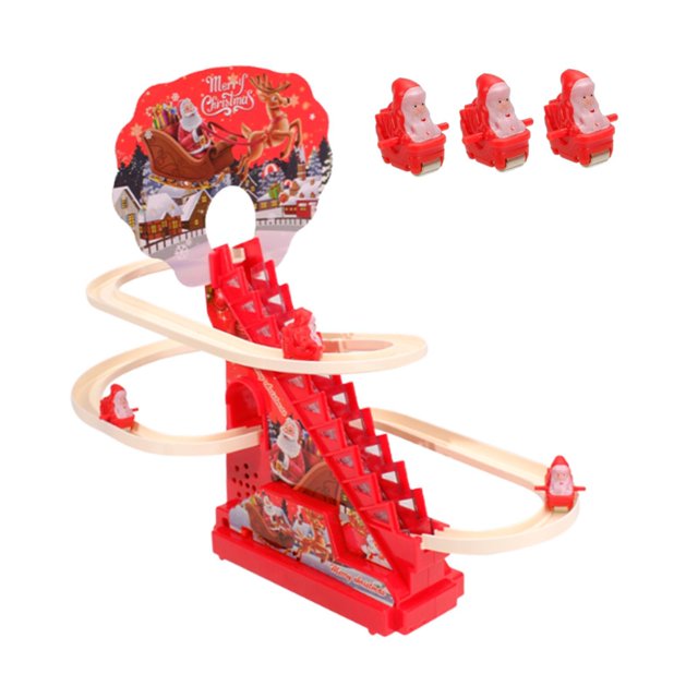 Juguete eléctrico de Papá para subir escaleras con luz y música, ideal para interiores, como recuerdo de fiesta, decoración del hogar para niños, con 6 figuras de Papá Noel