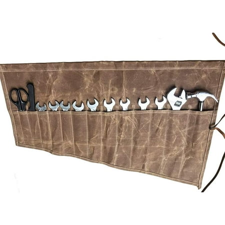 

Super Roll Tool Roll Waxed Canvas Wrench Roll Pouch Tool Organizer Bucket Multi-Purpose Small Hand Tools Organizer Holder Tool Bag with 14 Pockets Tool Roll Pouch for Handyman Plumber Craftsmen