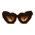 thumbnail image 1 of Lunettes de Soleil Oeil de Chat en Forme de Cœur pour Femmes, Mascarade, Couvertes de Fourrure, Brun, 1 of 4