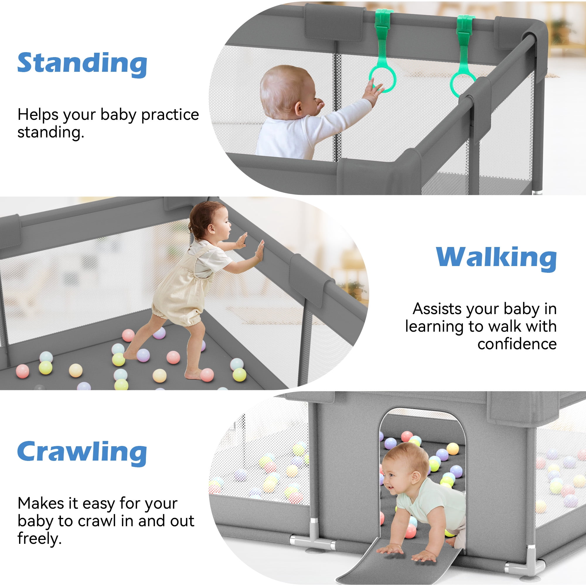babyeap Baby Playpen,71*50 Inch Extra Large Baby Playards for Babies and Toddlers,Fence Baby Play Yards for Indoor & Outdoor with Breathable Mesh,Dark Gray