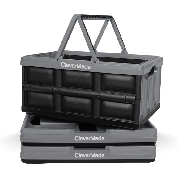 CleverMade Space-Saving Collapsible Shopping Basket 32L Foldable, Stone 3 Pack