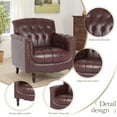 thumbnail image 3 of DREAMSIDEA Faux Leather Vintage Accent Chair for living Room, Button Tufted Wingback Armchair with Wood Legs Dark Red, 3 of 5