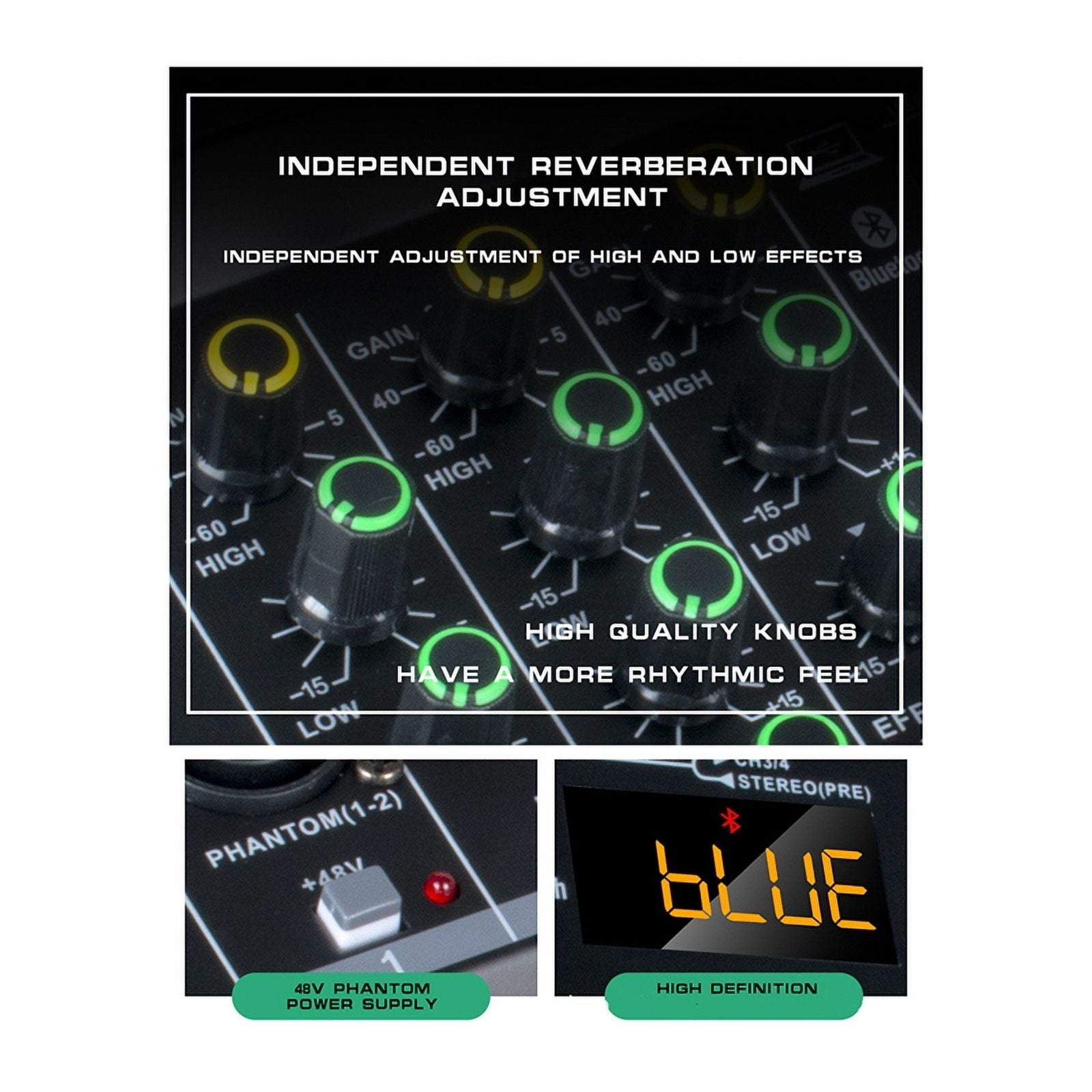 Professional Digital DJ Mixer Console 4 Channel Audio Mixer with USB Port Supports Bluetooth Connection Playback White