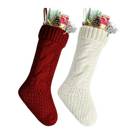 2Pcs Chunky Crochet Cable Knit Christmas Stockings Big Cuffed Gift Hanging Socks | Walmart (US)