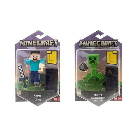 Set of 2 - Minecraft Build-A-Portal 3.25-in Figures - (Steve + Creeper)