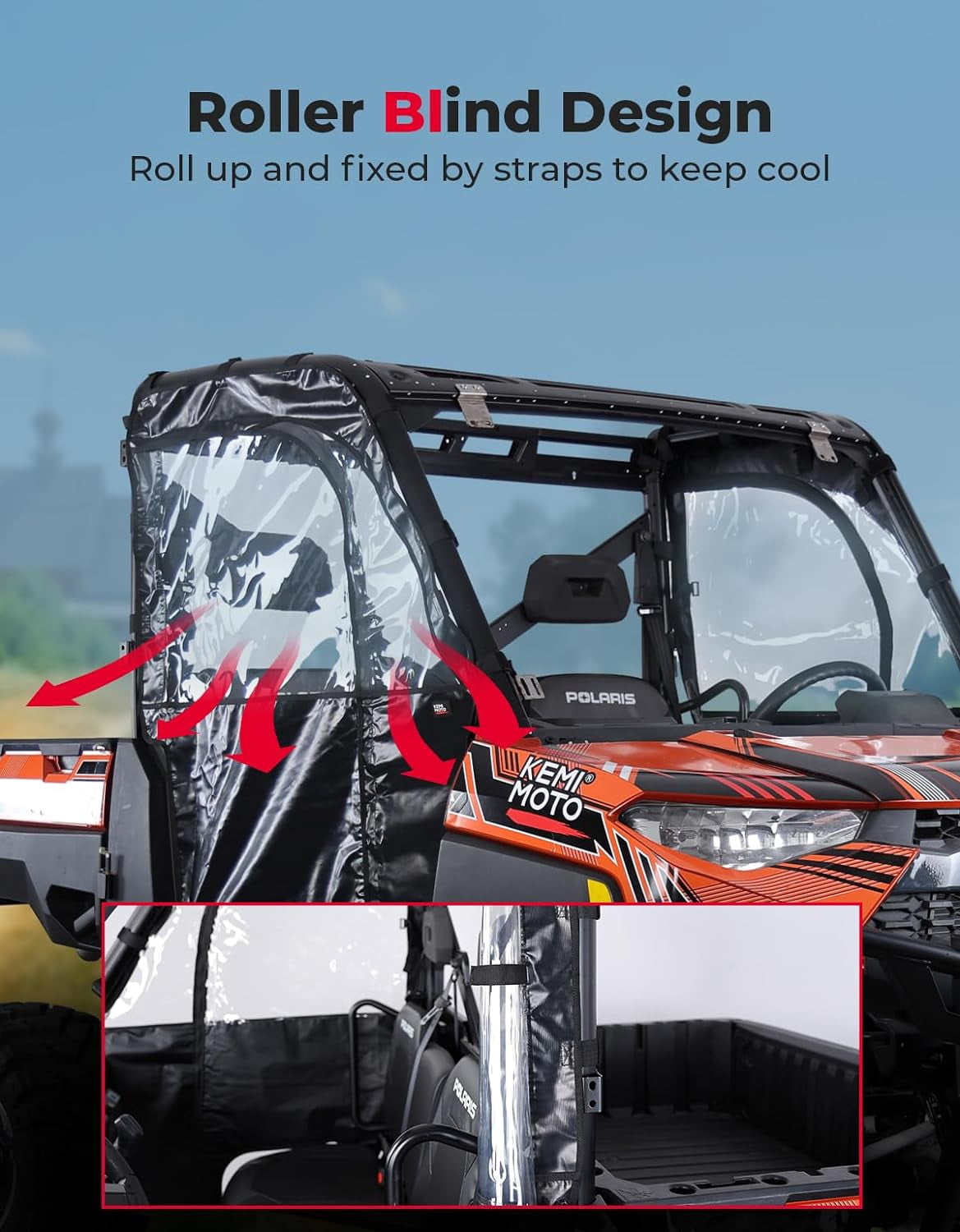 KEMIMOTO Soft Doors UTV Cab Enclosure Upper Doors Compatible with Polaris Ranger XP 1000 2017-2023